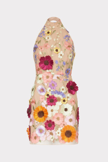 Halter Sin Mangas Rosa Vestido de Cóctek Con Apliques